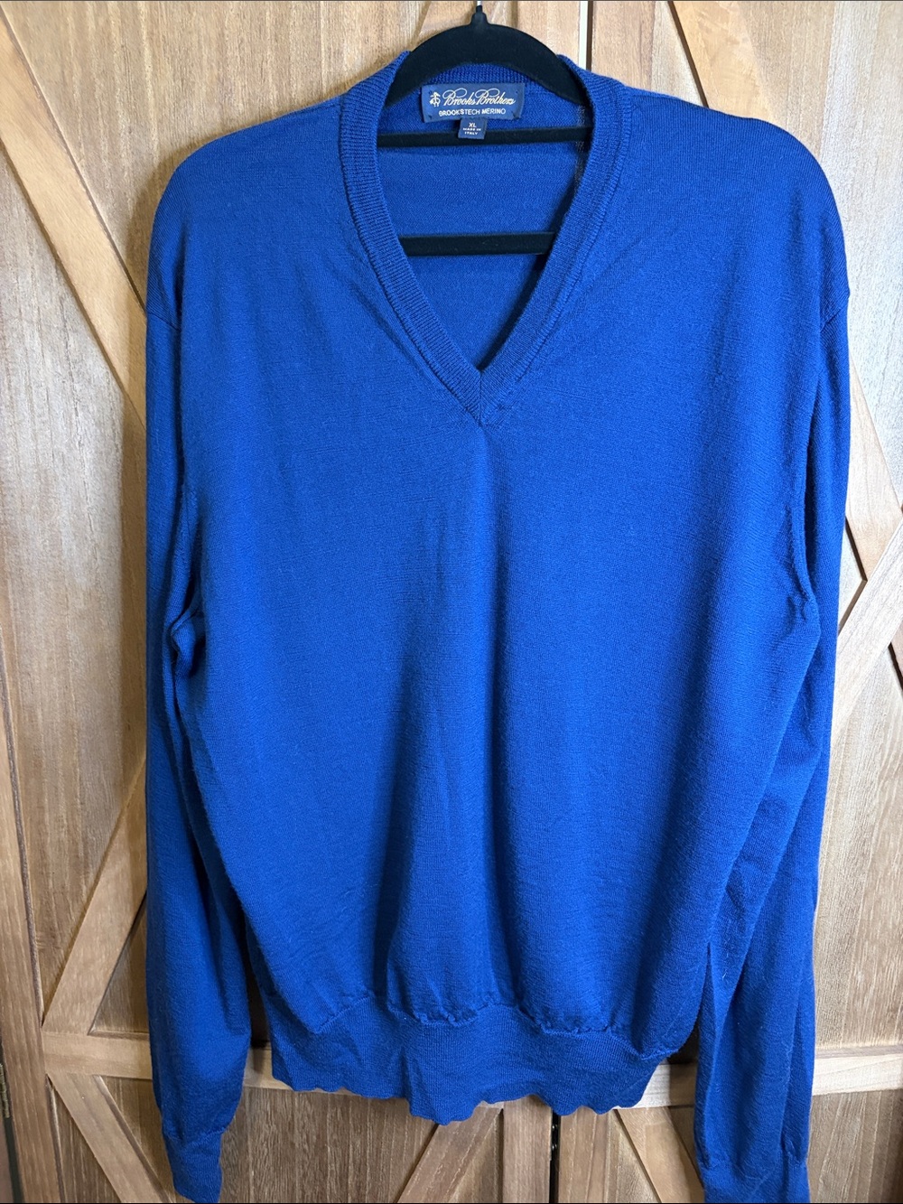 BROOKS BROTHERS Blue Brookstech Merino Wool V-Neck Sweater SIZE XL